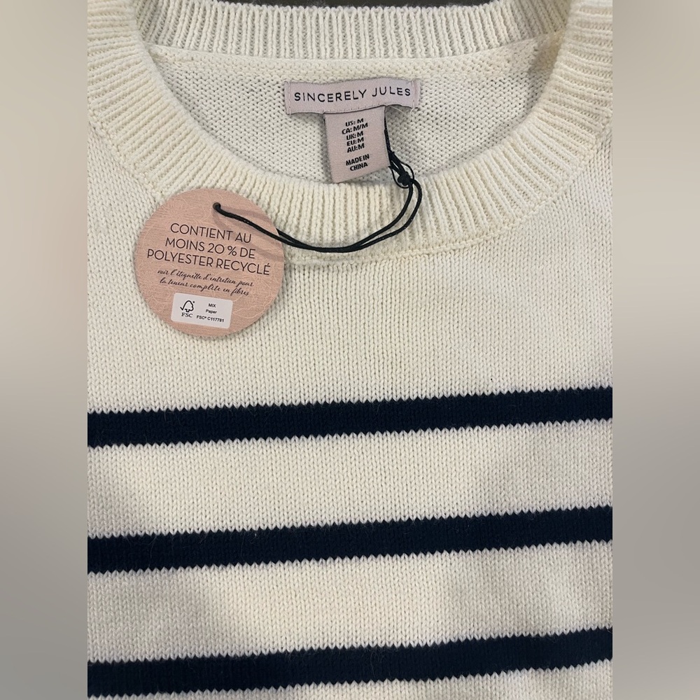 Sincerely Jules White and Navy Striped oversized Sweater - Picture 3 of 5